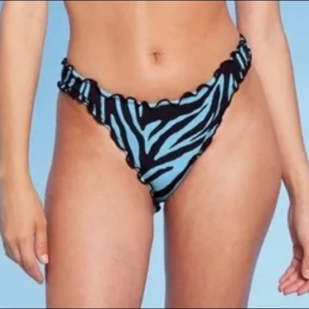 Bikini bottom cheeky Ruffle Shade & Shore Teal Animal Print M NWT